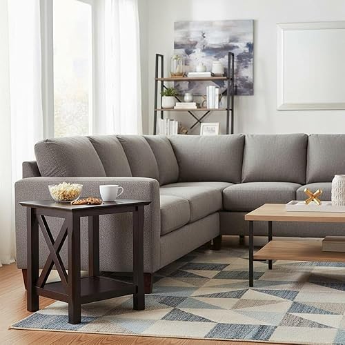 Miniatura 4 de End Table, Brown Finish, X-Style Panels, Lower Storage Shelf, SolidComposite Wood, Cappuccino, Living Room Accent Table