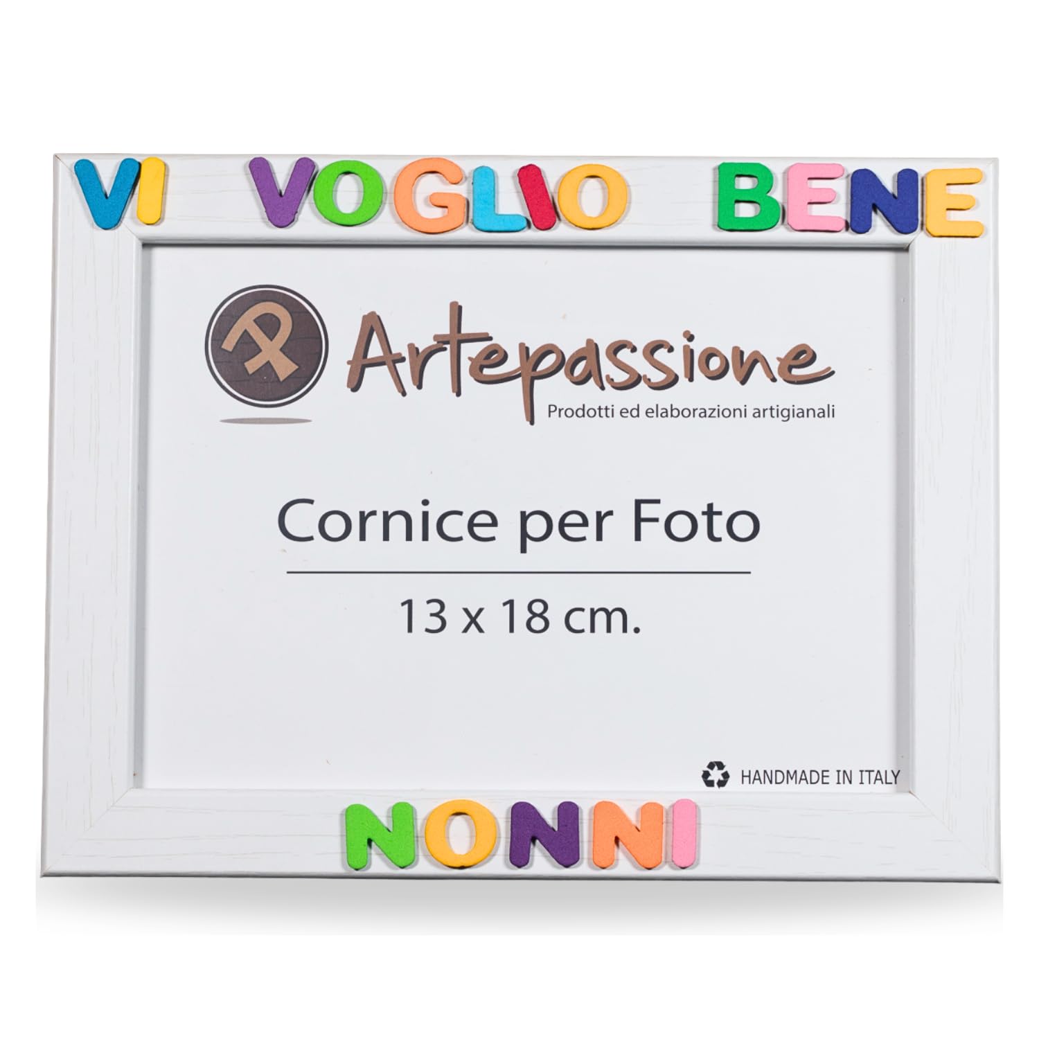 Regalo Nonni - Cornice Foto 13x18 Bianca in Legno con Scritta Vi Voglio Bene Nonni - Idea Regalo Nipote per Nonno e Nonna - Portafoto da Appoggiare o Appendere