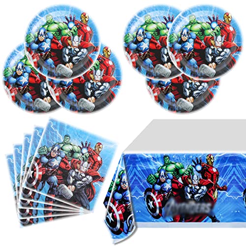 41 Pcs Superhero Birthday Party Decorations Supplies,20 Plates + 20 Napkin + 1Tablecloth #TOP29