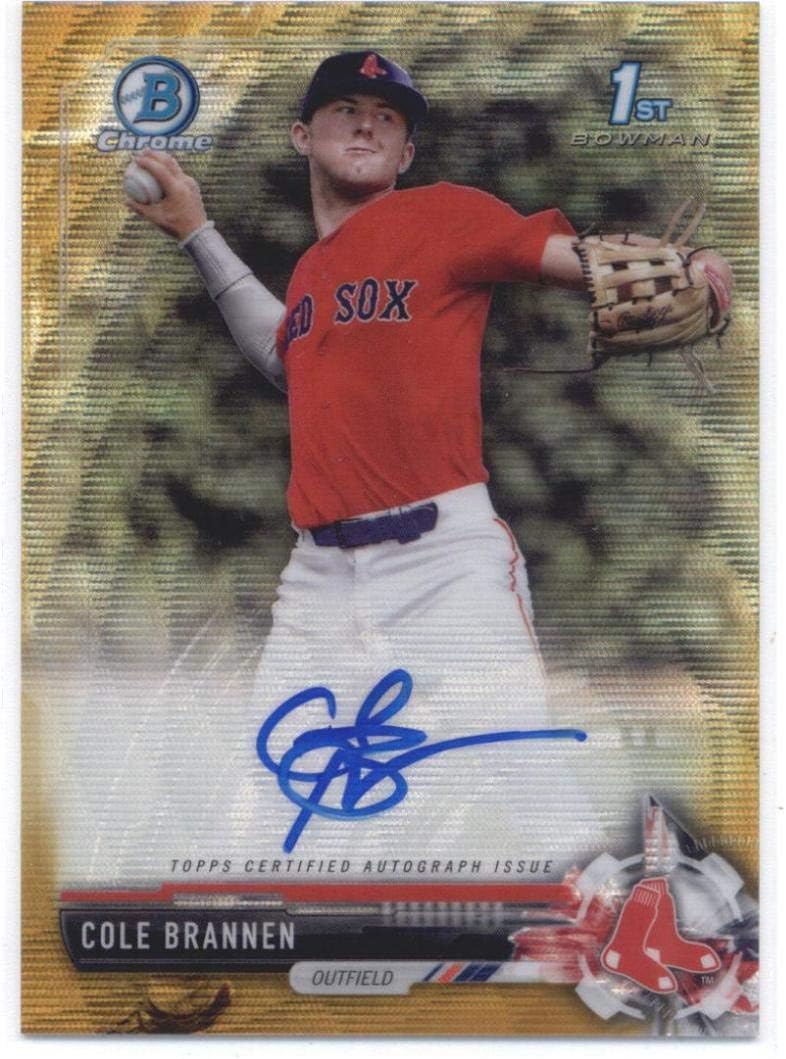 2017 Bowman Draft Chrome Autographs Refractors Gold Wave #CDA-CB Cole Brannen Red Sox Baseball Card (Autographed) SER/50 NM-MT