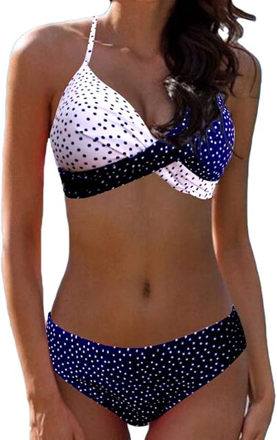 CheChury Damska moda kąpielowa, push up, dwuczęściowy kostium kąpielowy, strój plażowy, wiązany na szyi, trójkąt górny, bikini, seksowny uchwyt