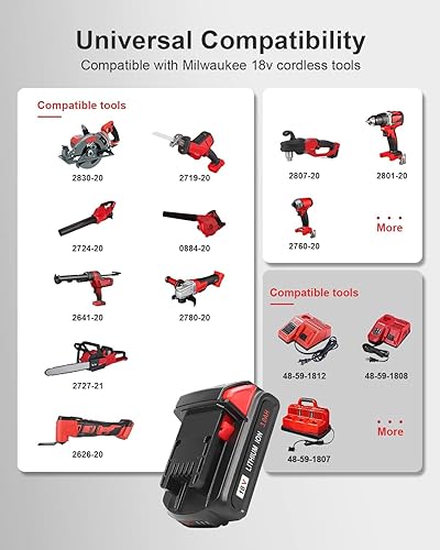 Miniatura 5 de TeenPower Repuesto actualizado para batería Milwaukee M18 de 18 V, 3000 mAh, 4 unidades, compatible con 48-11-1820 48-11-1840 48-11-1850 48-11-1828