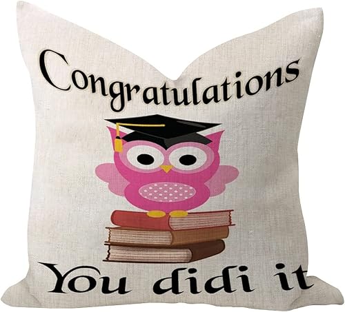 Comfortable Throw Pillow Cover 18x18 Inch Congratulations You Did It Owl Elegant Graduation Cap Diploma Home Decor Throw Pillow Cases Square Linen