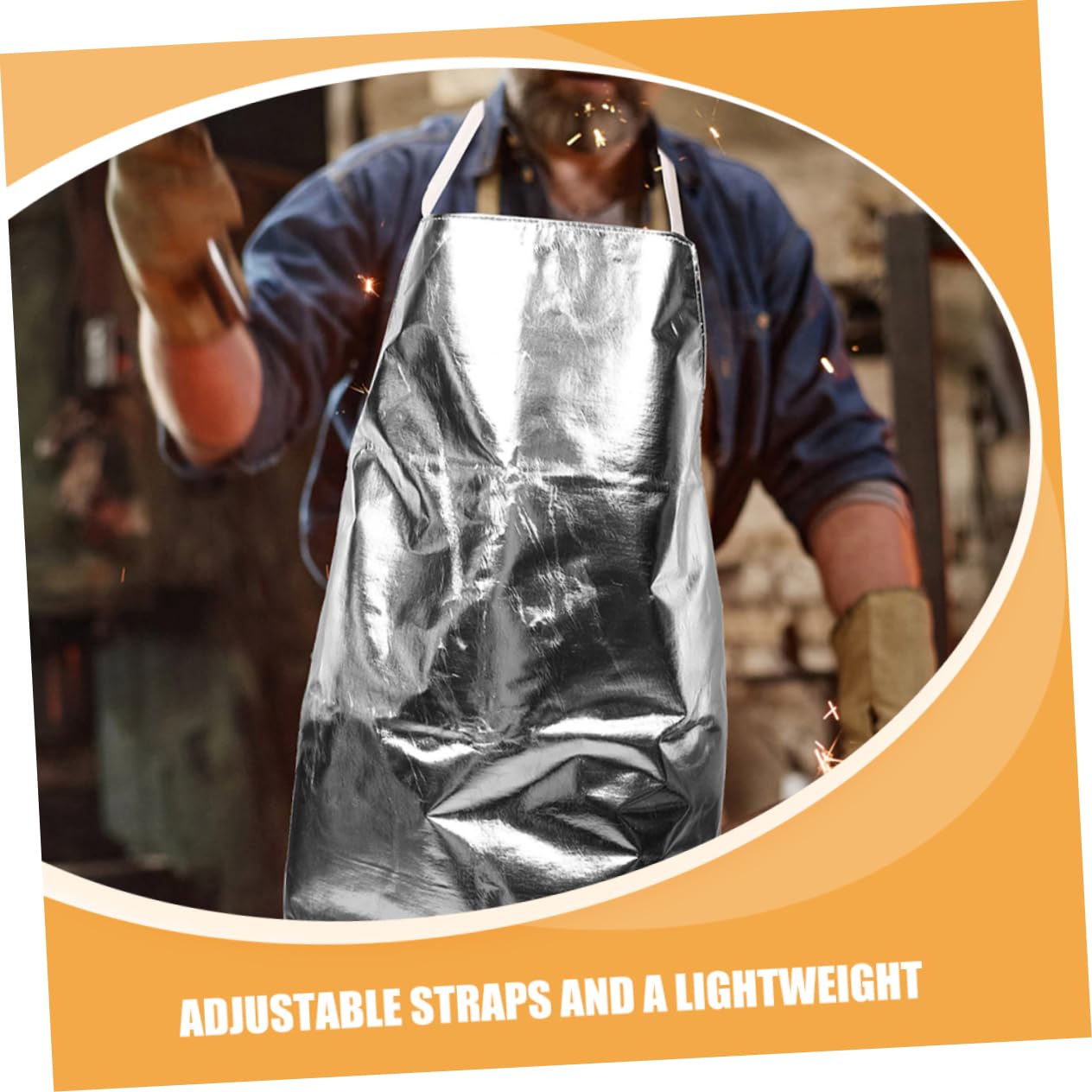 Feuerfeste Schürze mit Hitzeschutz und Alu Beschichtung für Schmelzen | Aramid Aluminiumplattierung, Verstellbare Träger, Leichtes Design, Silber, für Schwere Industrieeinsätze