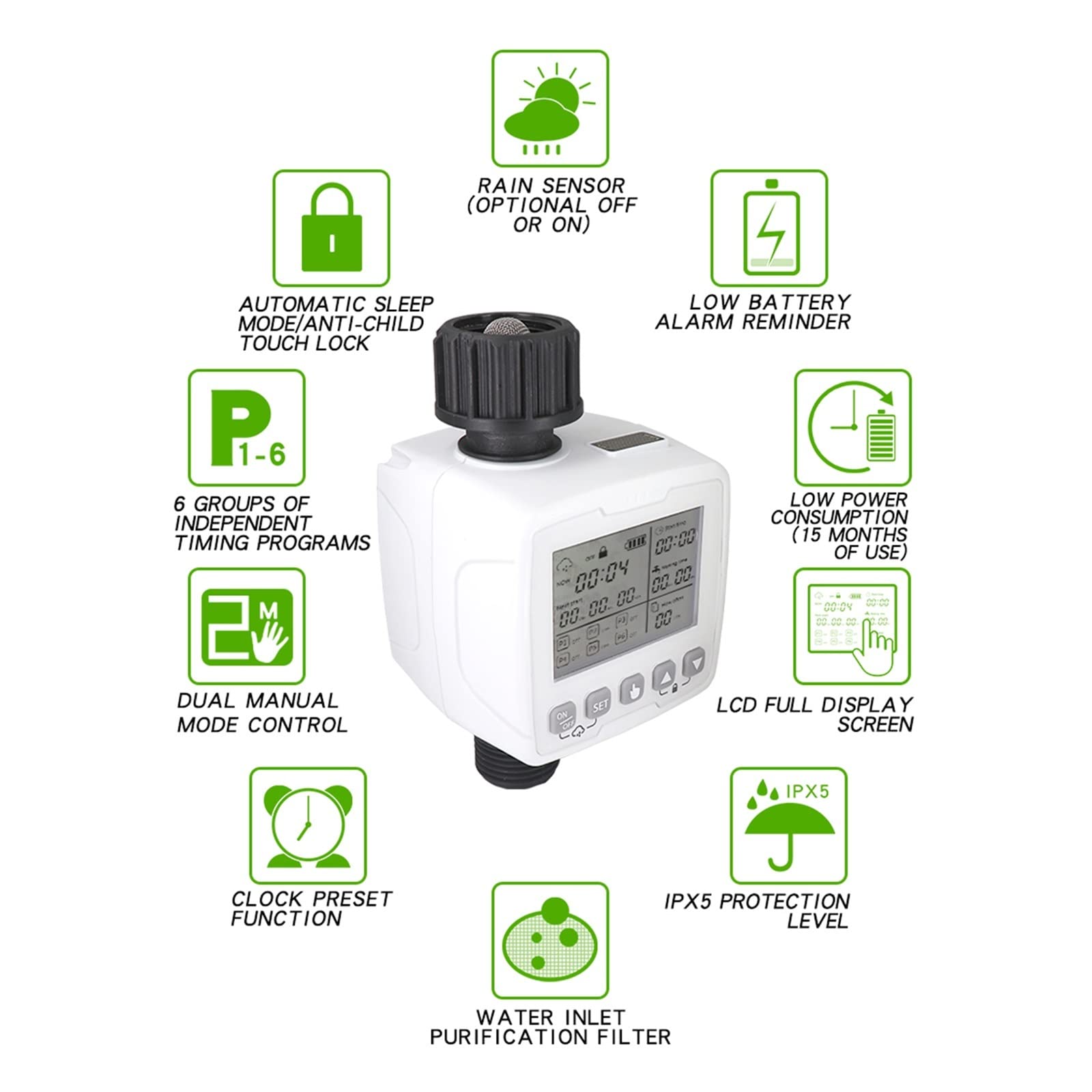 Zestawy do automatycznego nawadniania kropelkowego Smart Garden Watering Timer Czujnik deszczu z 6 niezależnymi programami do automatycznego systemu nawadniania ogrodu do roślin doniczkowych ogrodowyc