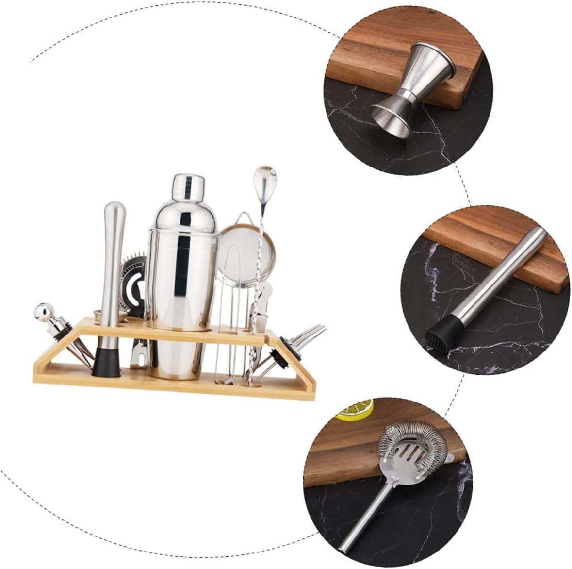 1set Cocktail Shaker Rack Bartending Tools for Home Bar Restaurants and Pubs Includes Strainer and Capacity for Mixology