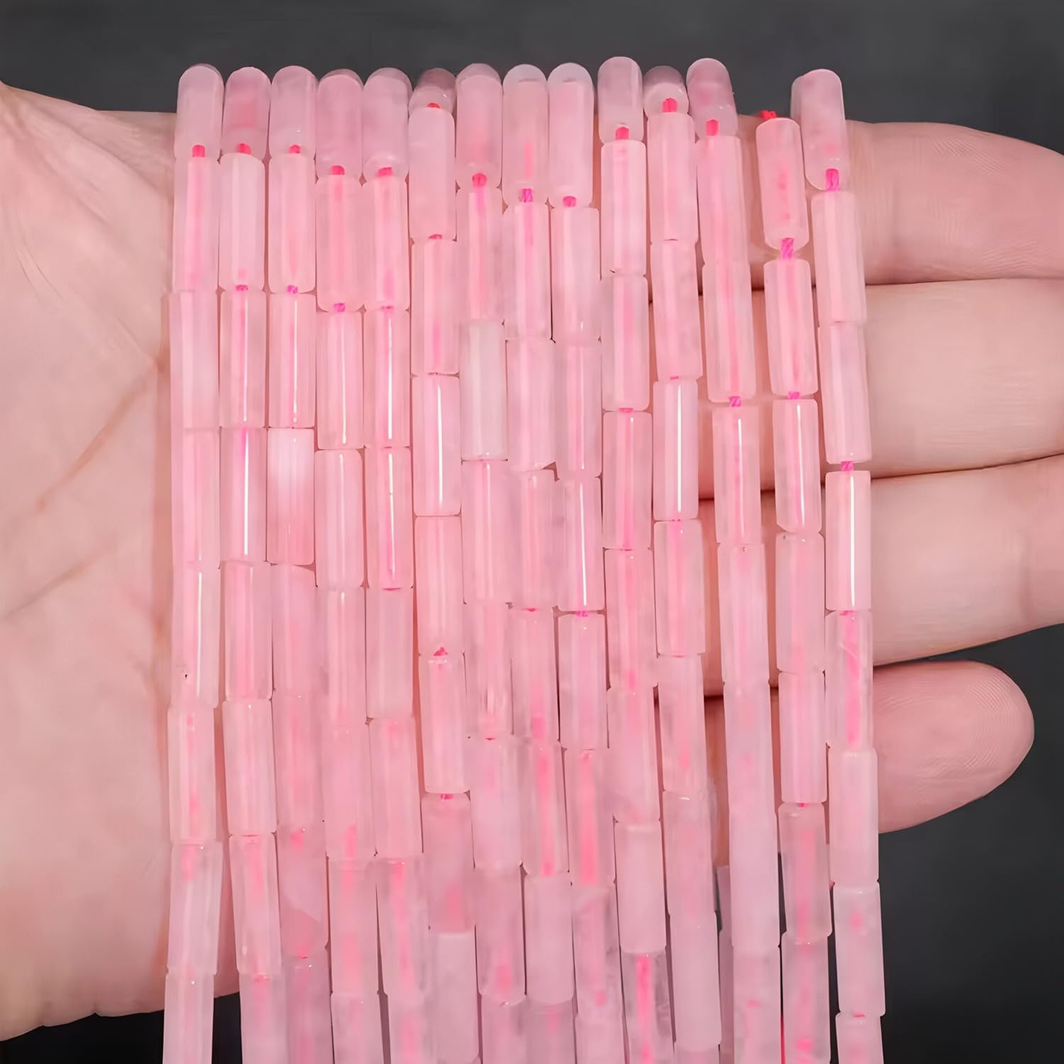 HAAMIIQII Natural Pink Rose Quartz Tube Beads 13x4mm Column Crystal Cylinder Gemstone Loose Beads for Jewelry Making Strand 15 Inch (28-29pcs) - Image 3