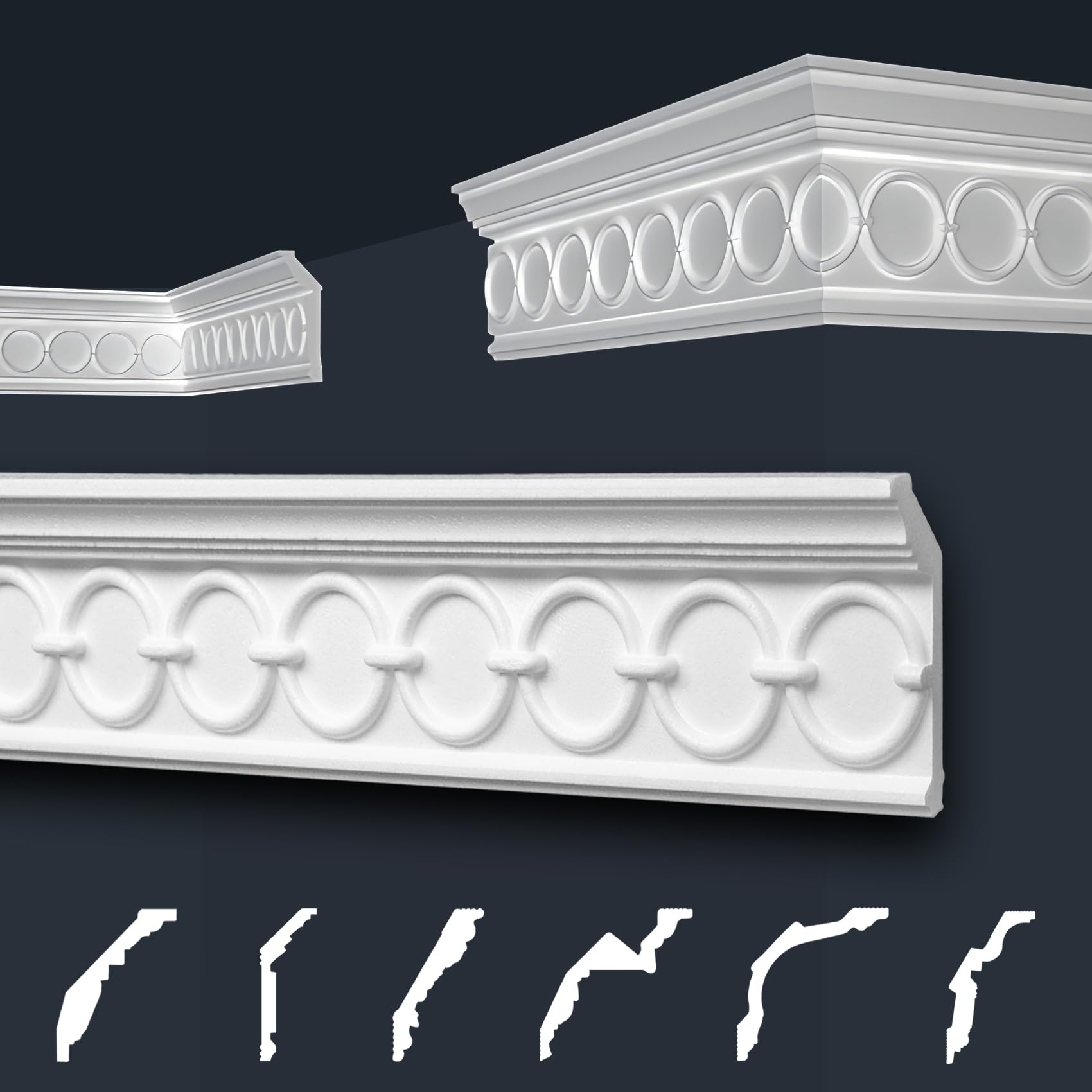 Molduras de techo Marbet paquete de ahorro blanco de espuma de poliestireno EPS - Molduras de estuco estampadas, en diseño tradicional - (20 metros B-30) perfiles de espuma de estuco