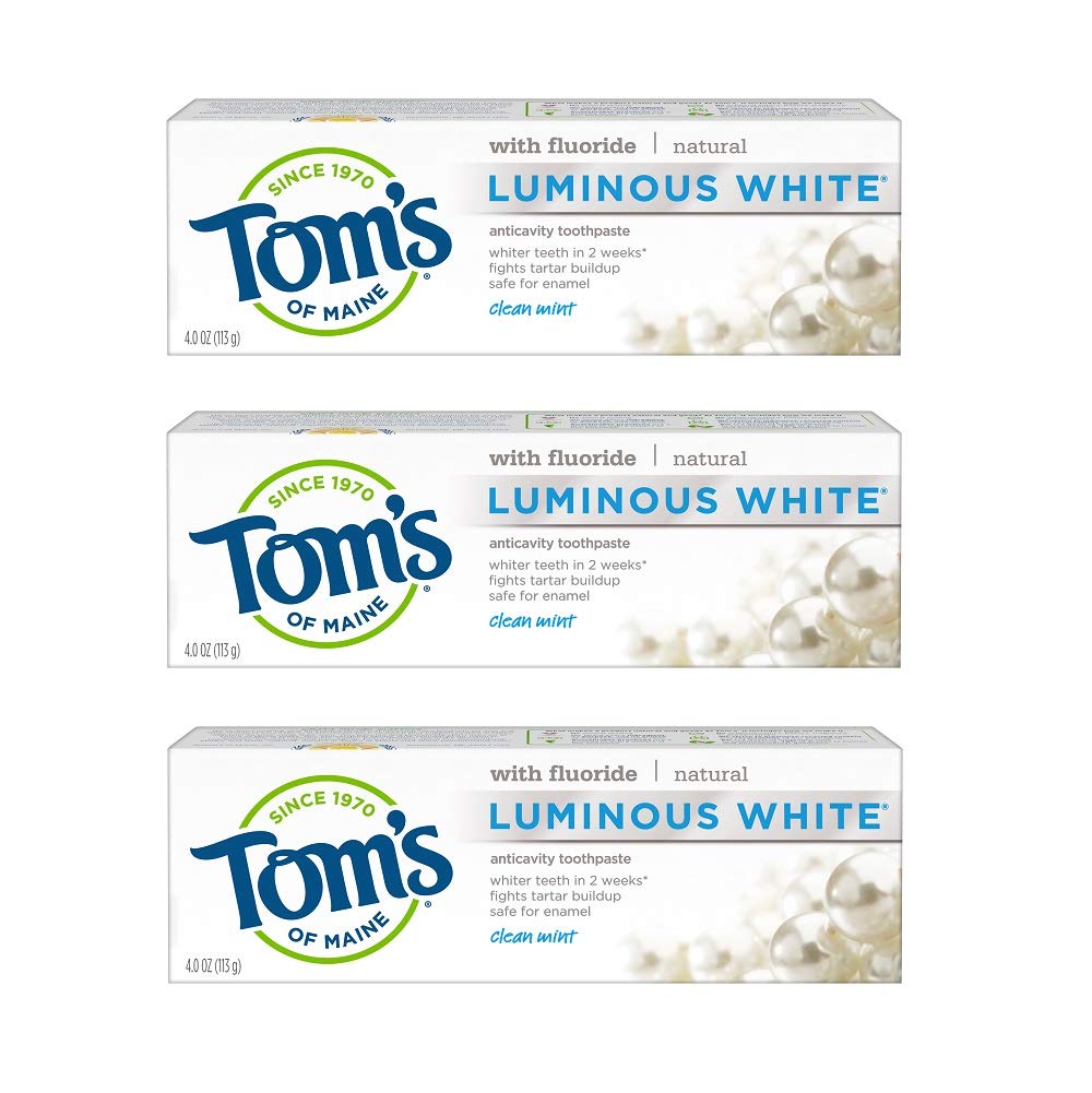 Tom's of Maine Natural Luminous White Toothpaste with Fluoride, Clean Mint, 4.0 oz. 3-Pack : Beauty & Personal Care