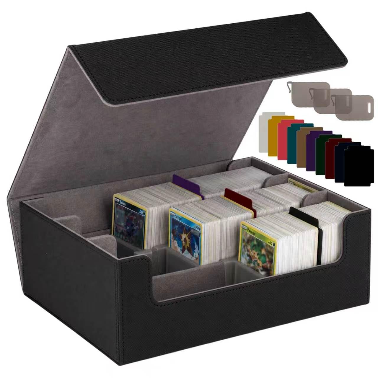 DOSYEN Card Deck Box Trading Card Storage Box for MTG 2400+ Cards, Magnetic Closure Card Holder with 3 Rows and 8 Dividers PU leather