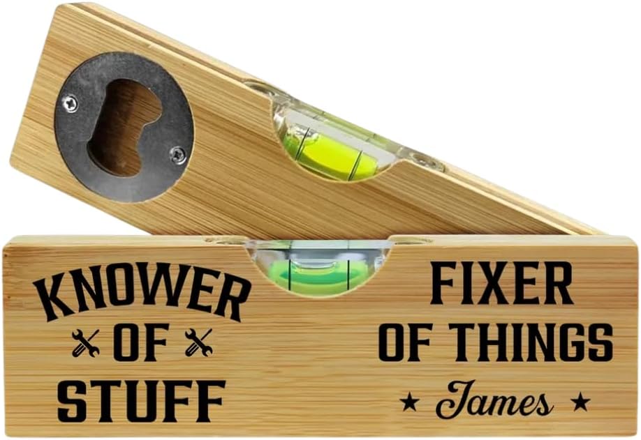 Fixer And Knower - Personalized Custom Wooden Spirit Level Bottle Opener, Knower of Stuff Fixer of Things Handyman Dad Father Day Bottle Opener