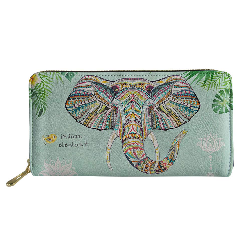MODEGALeather Wallets Womens Lady Long Wallet Purse with Coin Pocket Clutch Bag Girls Birthday,Valentine's Day,Memorial Day,Festival Gifts Elephant Pattern