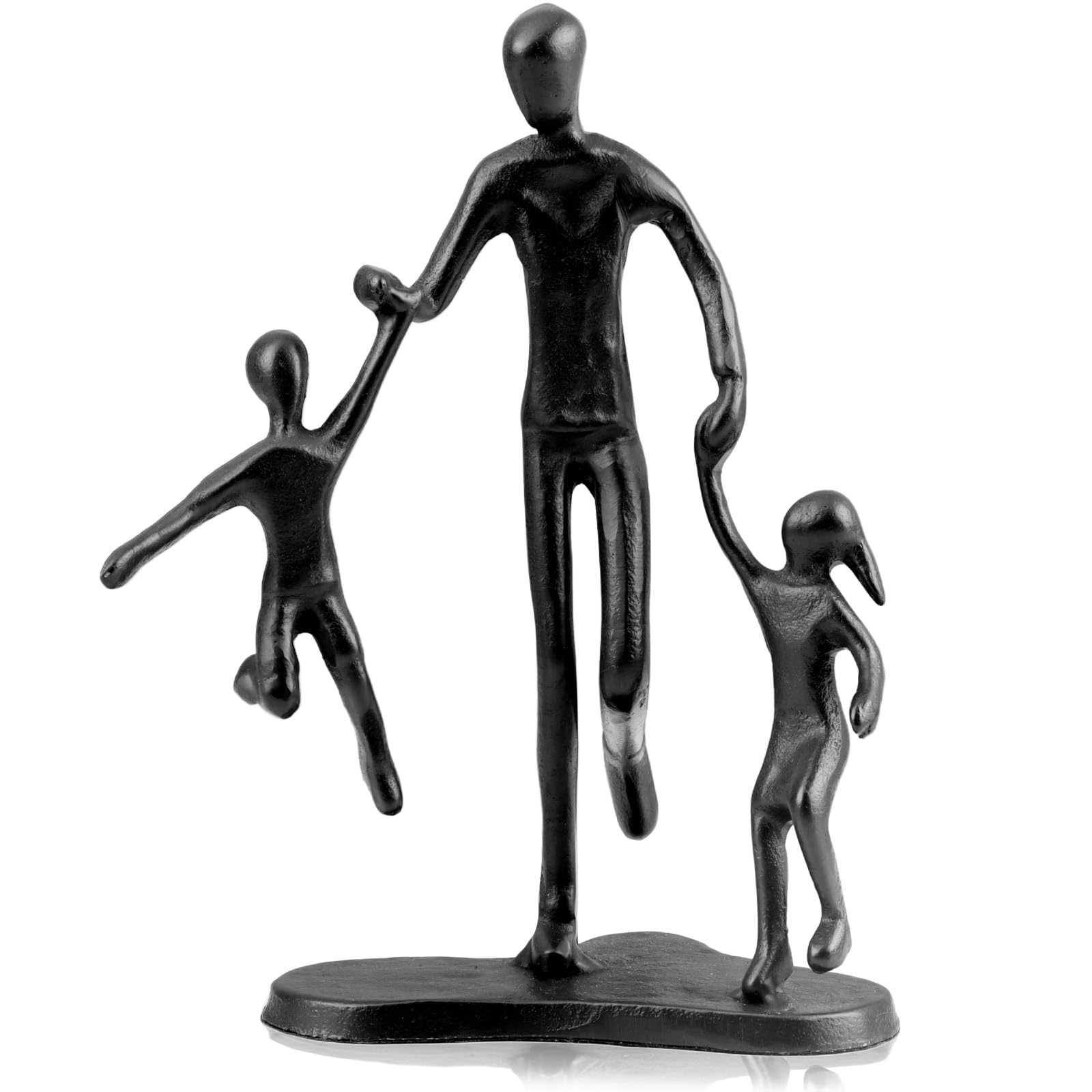 LOVIN PRODUCT Dad & Us Iron Figurine, 7 Inch Father Daughter Son Statue, Cast Iron Sculpture of Daddy with 2 Kids, Heartfelt Gift for Dad from Daughter and Son for Father's Day Birthday Christmas
