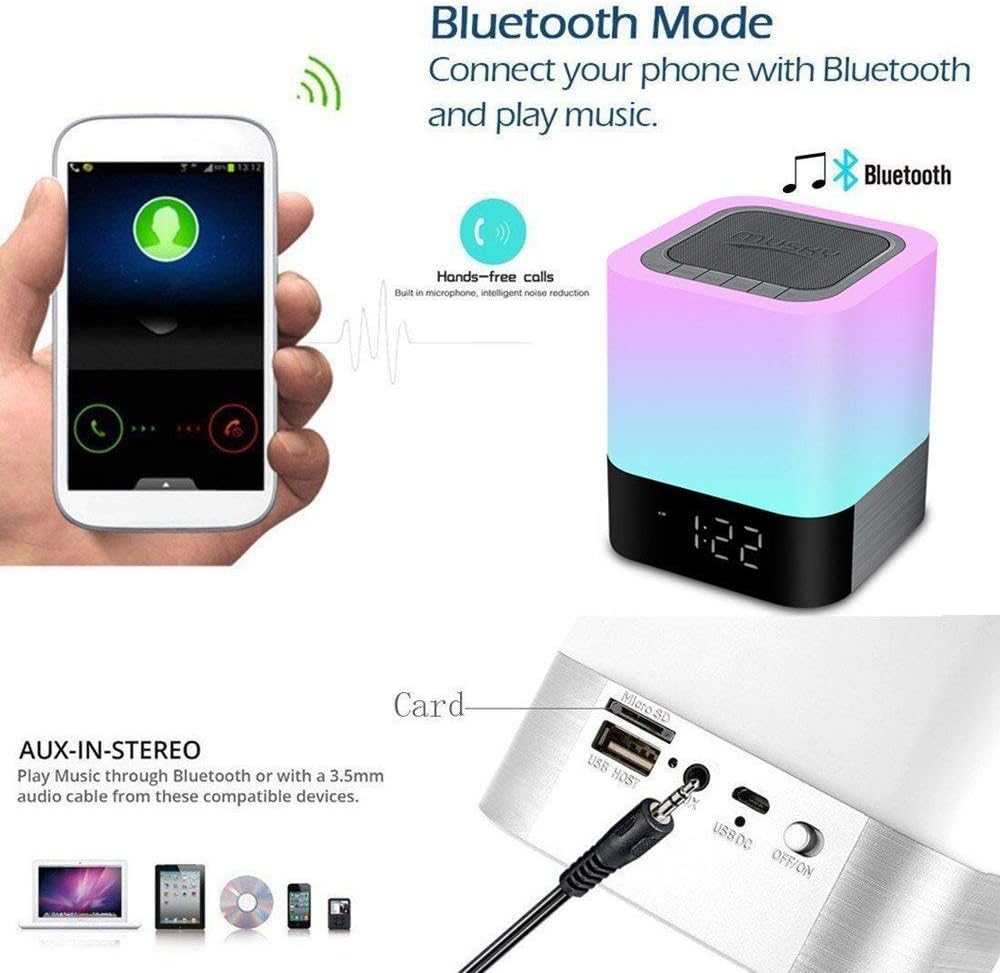 Close-up of the Aisuo Night Light's rear panel showing Micro SD, USB HOST, USB DC, and ON/OFF switch ports, along with a 3.5mm audio jack.