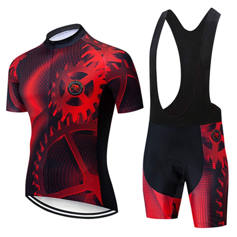 Shenshan Men's Summer Short Sleeve Cycling Set MTB Bike Clothing Bicycle Jerseys Bib Shorts Suit Gear Red 4XL