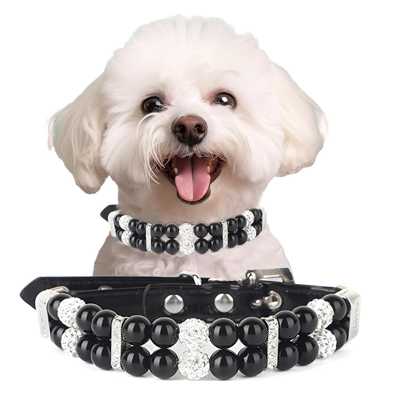 Collier de perles pour petit chien et chat en cuir chic avec strass éclatants