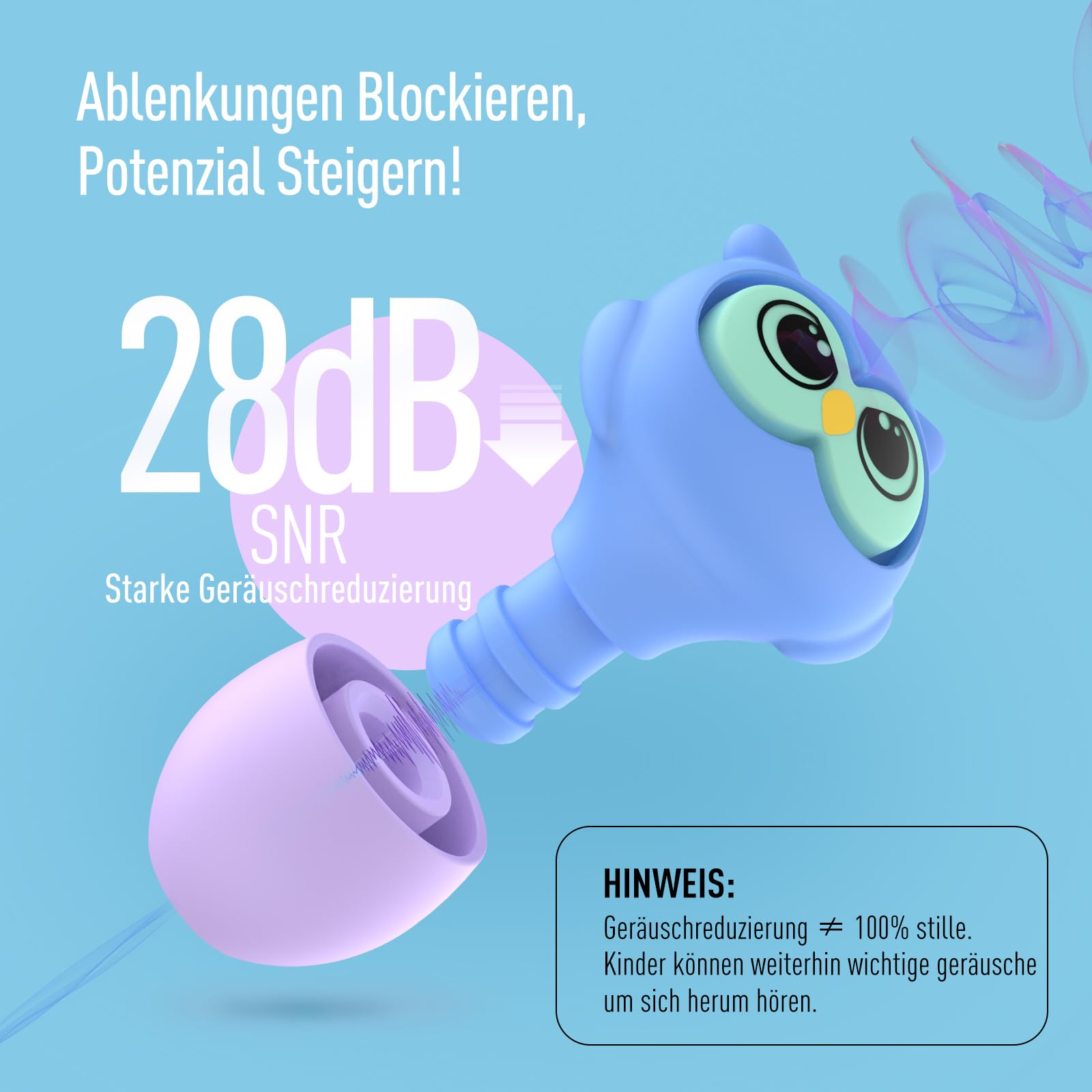 Hearprotek 28dB gehörschutz ohrstöpsel kinder 6-12 Jahre, gehörschutzstöpsel lärmschutz ohrenschutz kinder für Schule konzentration,konzert,flugzeug,schwimmen,schlafen,adhs hilfsmittel,Reisen