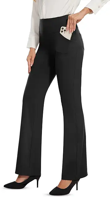 Damen Bootcut Flare Yogahose: Hohe Taille, 4 Taschen & Stretch