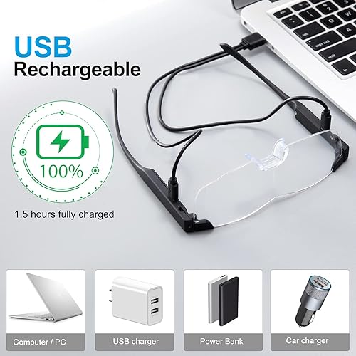 Vista 3 de SKYWAY Lupa con luz, 160% luz LED, recargable con lupa para leer pasatiempos y trabajo cerrado, manos libres