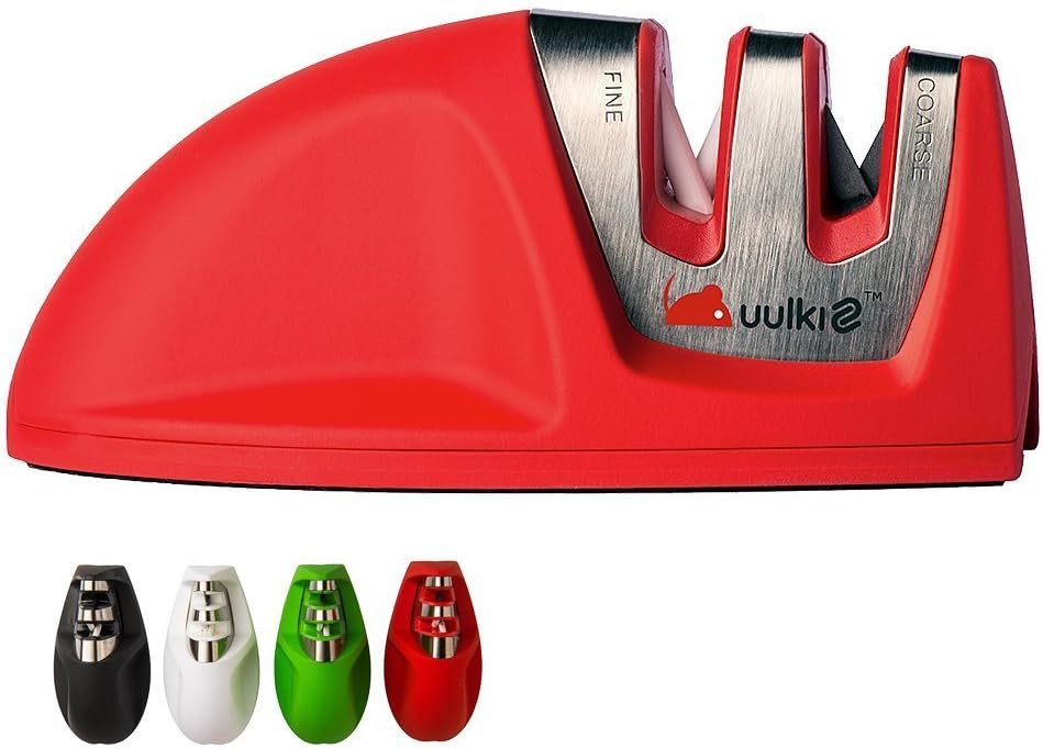 Mouse Knife Sharpener with Innovative V-Grip Base to Ensure Maximum Safety (Red)