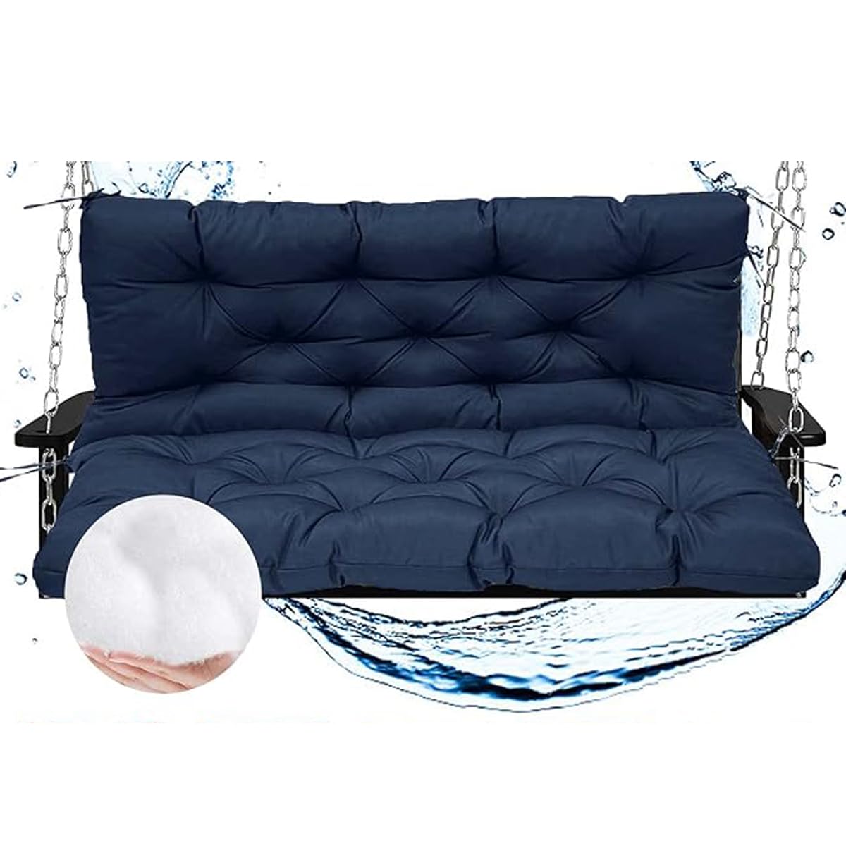 Sangles de balancelle d'extérieur imperméables pour patio 23 places – Dossier rembourré et attaches résistantes au soleil pour chaise de jardin (99,1 x 99,1 cm, bleu marine)