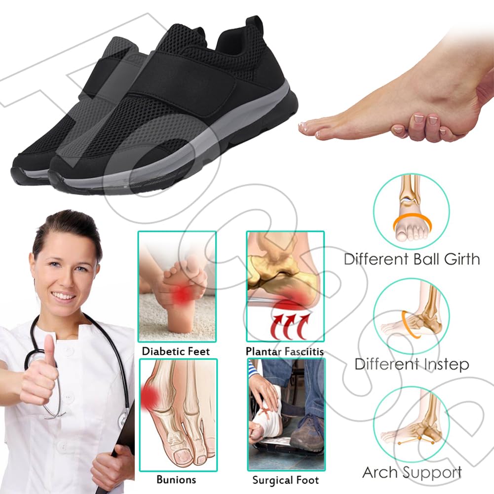 Zapatos ortopédicos para Caminar Zapatos Diabéticos para Hombre Zapatos Anchos Especiales para Pies Hinchados Cómodas Zapatillas Ajustables para Aliviar el Dolor de Pies,Negro,42/260mm