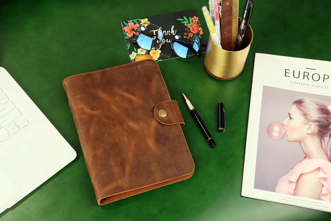 Personalized Simple A5 leather ring binder notebook cover/distressed leather refillable refill journal diary - NBA505S