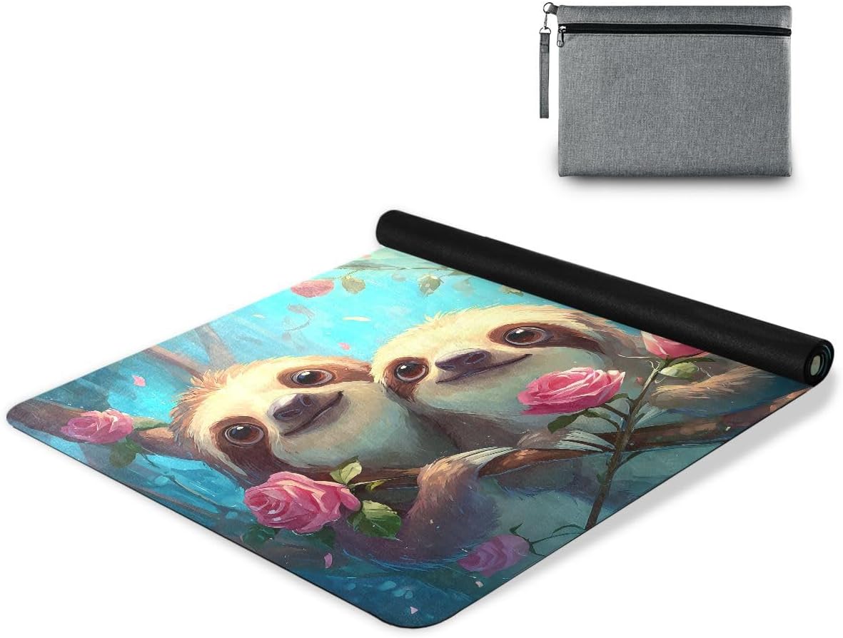 ALAZA Sloth Rose Yoga Mat Non Slip Fitness Exercise Mat, Workout Mat for Yoga, Pilates and Floor Exercises