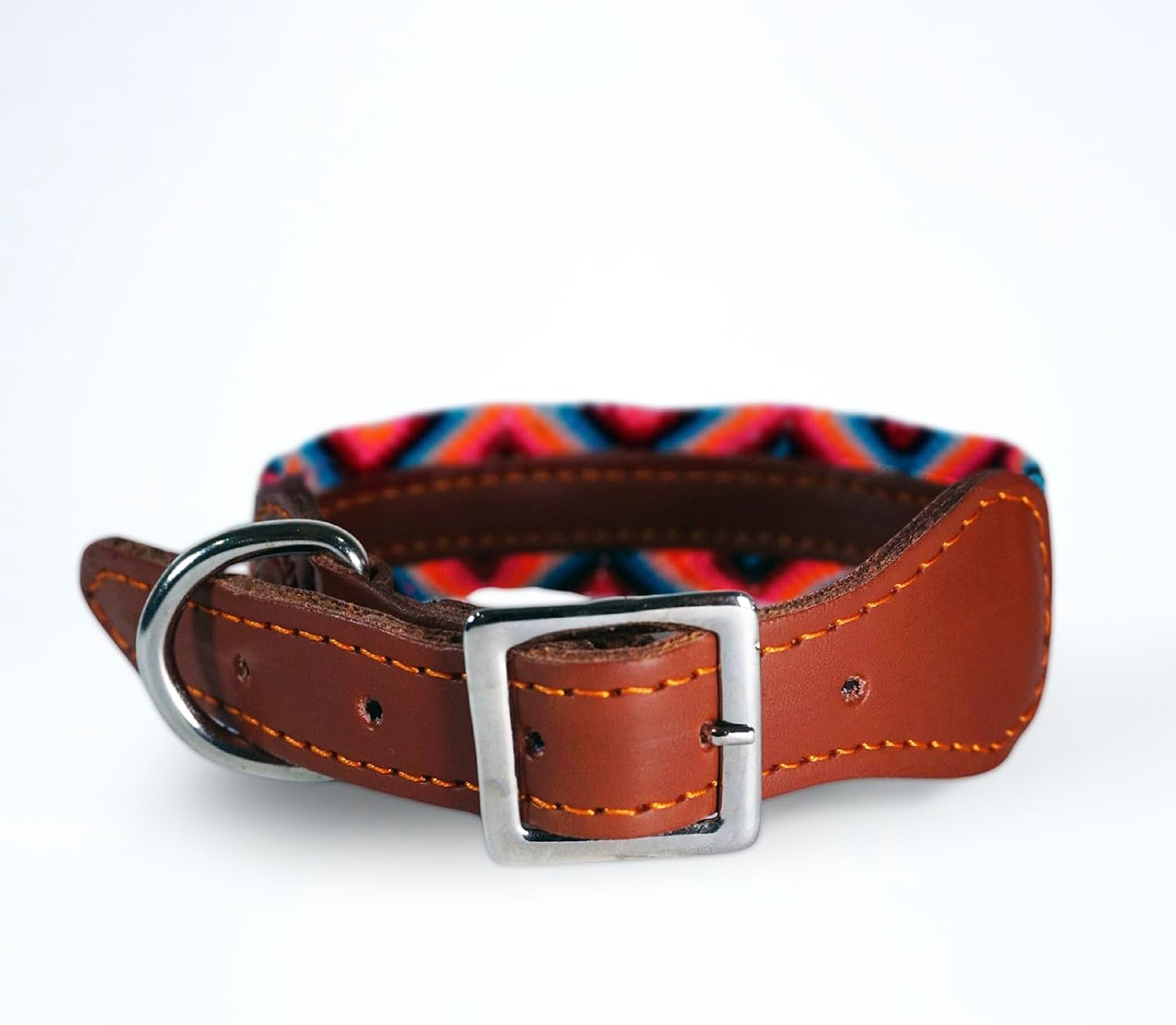 Eternia Premium Leather Dog Collar - Adjustable Handcrafted Collar for Small to Large Dogs (Pink/Orange, M)