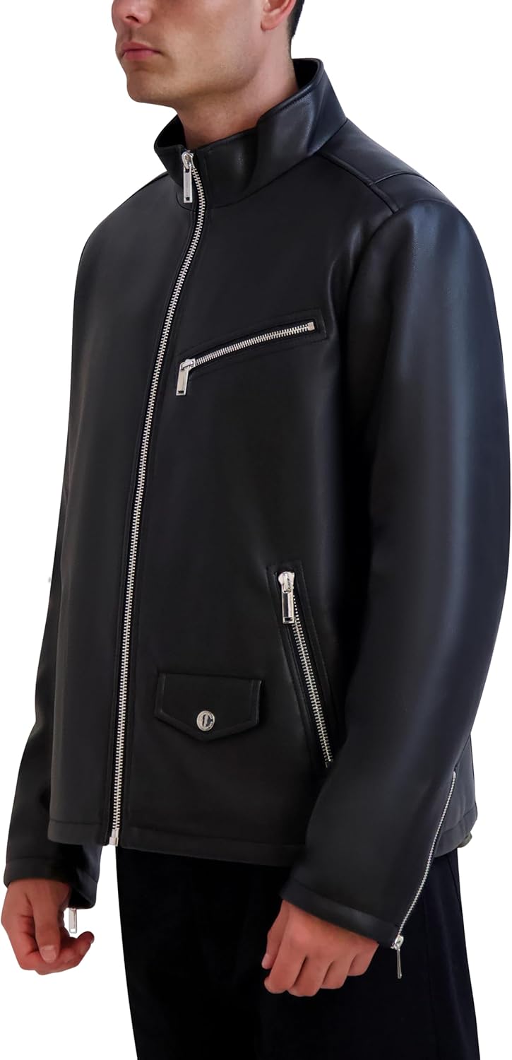 Karl Lagerfeld Paris Men's Faux Leather Biker Jacket - Image 3