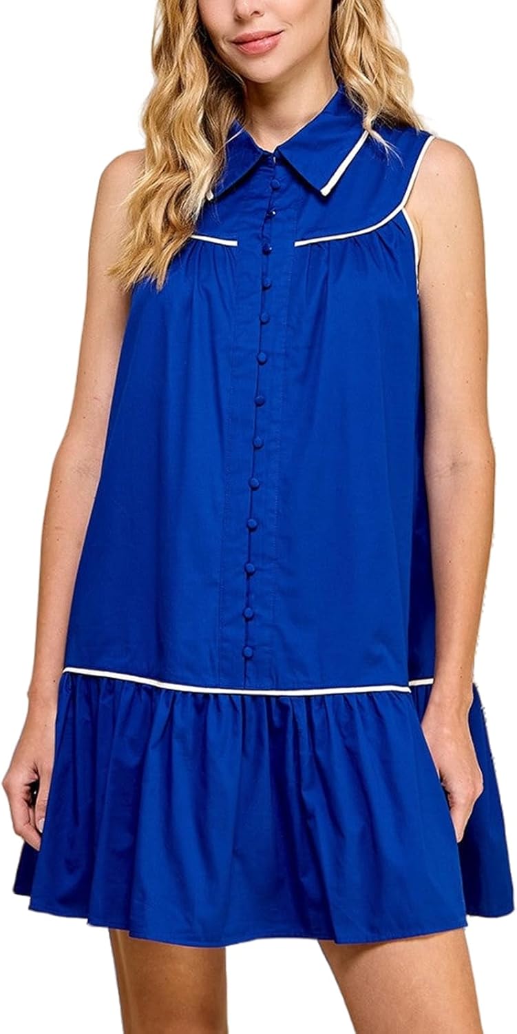 Womens Summer Dresses Casual Sleeveless Half Button Polo Collar Tshirt Dress 2026 Beach Sundresses with Pockets