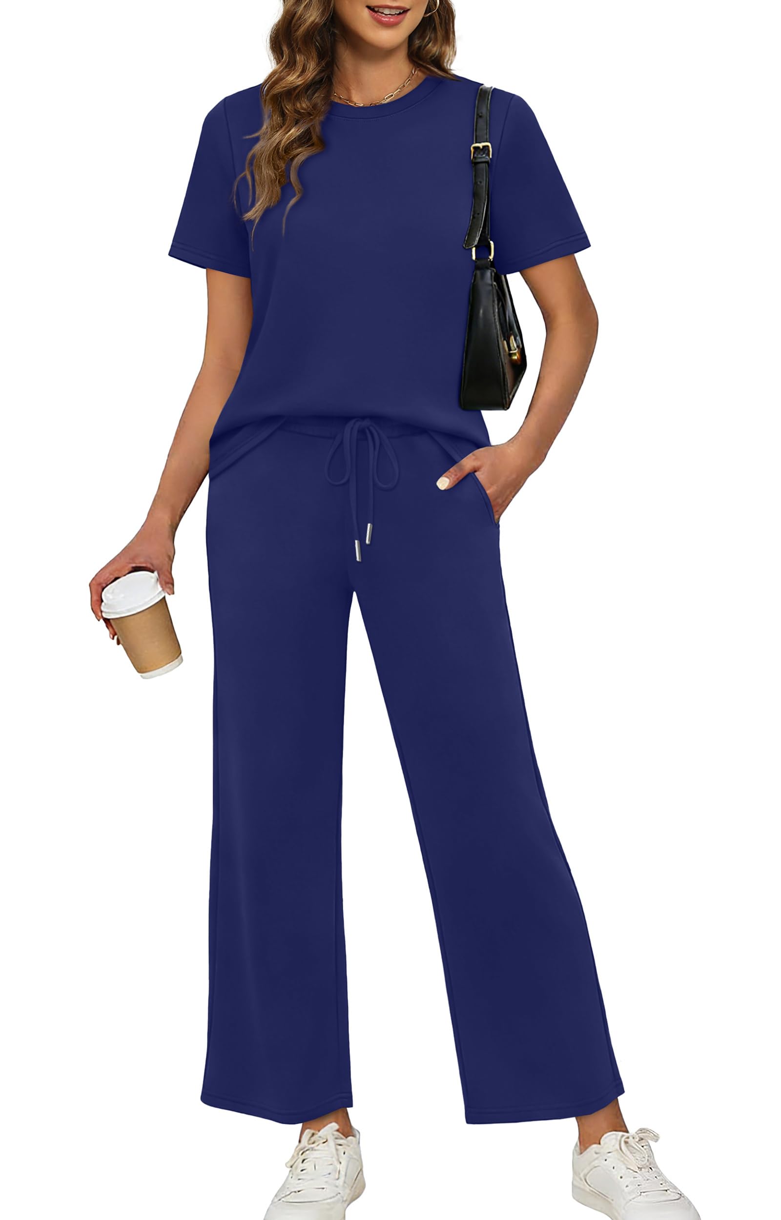 XIEERDUO Women's Side Slit Lounge Sets 2026 Fashion 2 Piece Travel Outfits Cozy Loungewear Wide Leg Tracksuits S-3XL