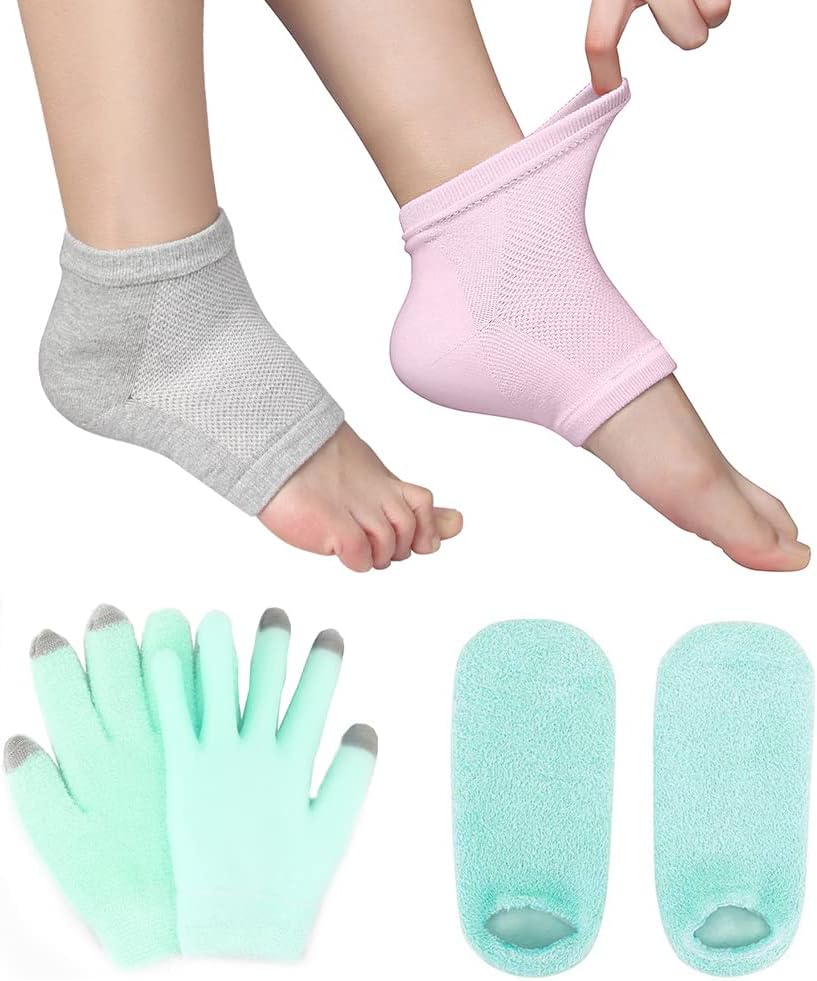 2 Pairs Moisturizing Heel Socks and 1 Moisturizing Socks Gloves Set : Beauty & Personal Care