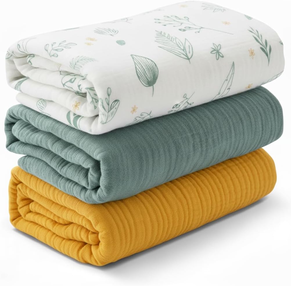 Muslin Swaddle Blankets 100% Cotton 43x35 in 3-Pack