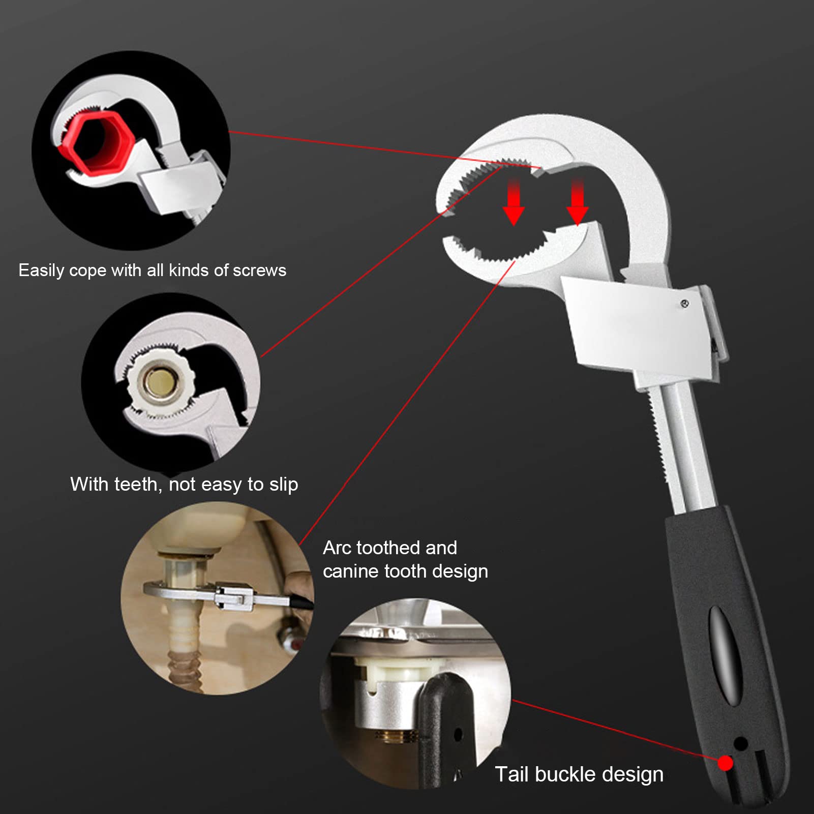Llave universal de plástico ABS resistente al uso, llave de fontanero de gran apertura, diseño de dientes de tamaño ajustable, llave de fontanero, para el baño del hogar