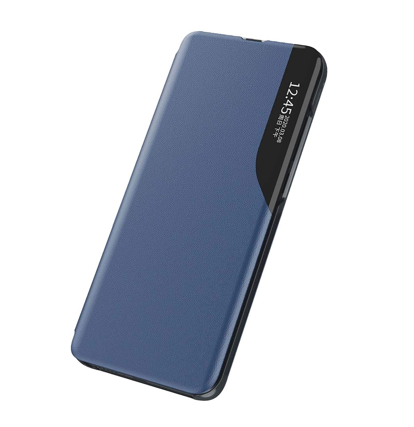 Muzz Mirror Weak Up Case for Xiaomi 12 Lite, Windows Smart View Filp Cover with Foldable Kickstand, Premium Leather Phone Shell Xiaomi Mi 12 Lite Blue