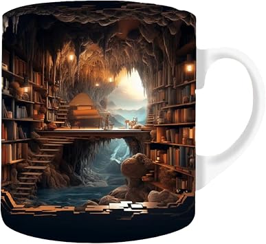 Bookshelf Mug | Library Bookshelf Mug | Creative Ceramic Coffee Mug | Effect Books Mugs | A Library Shelf Cup | Book Club Cup | for Book Lovers