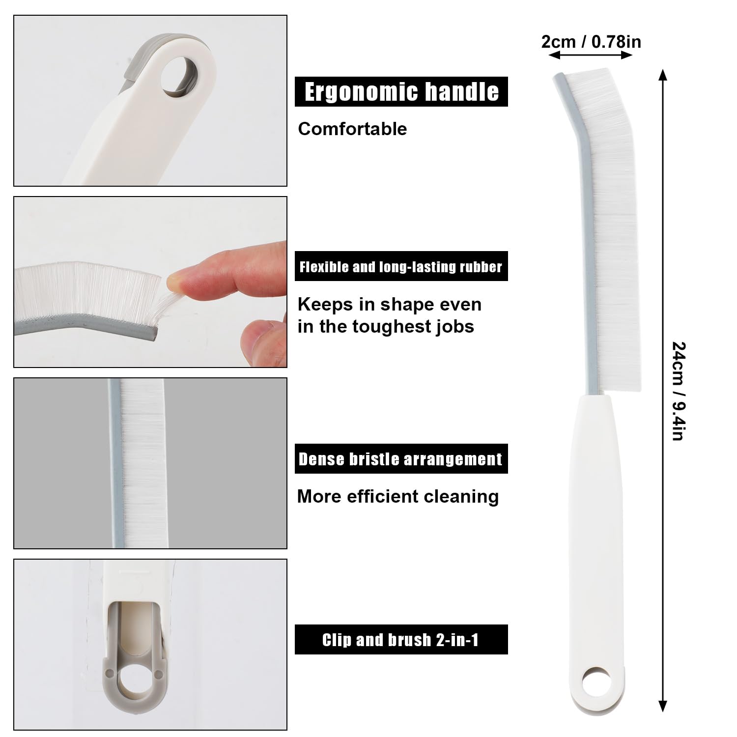 Set 3 Spazzole Per Pulizia Fessure - Con Setola Dura, Design 2-in-1 Clip E Spazzola Per Angoli Stretti - Foto 11