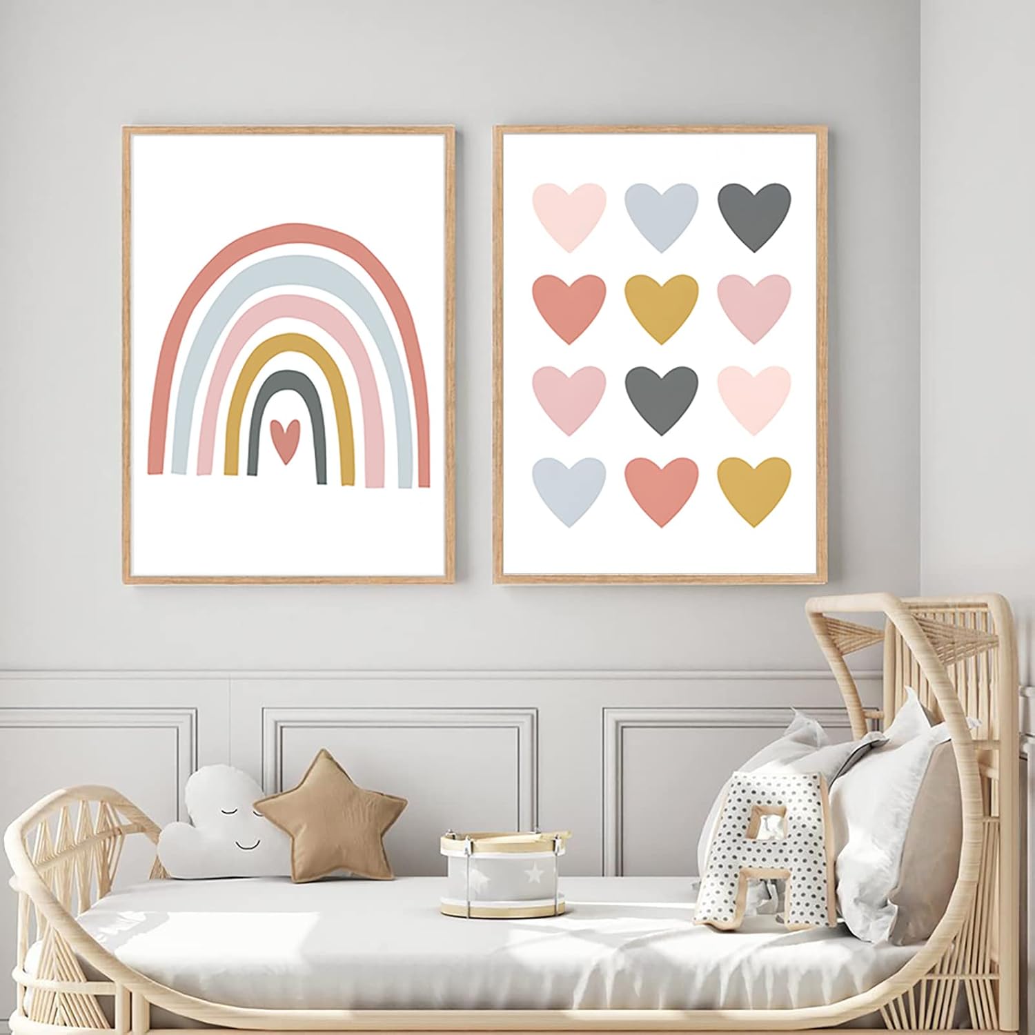 You Are So Loved Canvas Wall Art Nursery Art Prints Pink Heart Rainbow Nursery Wall Art Boho Wall Art Prints Boho So Loved Nursery Artworks Picture Decor for Baby Kids Room Decor Unframed 16*24 inch*3