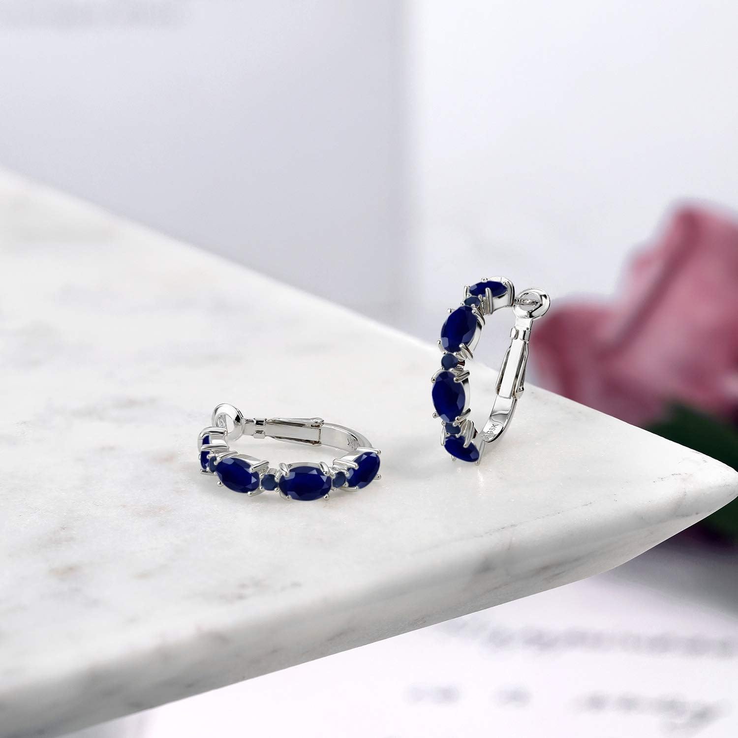 Gem Stone King Gemstone Birthstone Hoop Earrings For Women | 925 Sterling Silver | Oval 6X4MM and Round 2MM | 20MM = 0.80 Inch | Fine Jewelry for Her Mom Women Wife