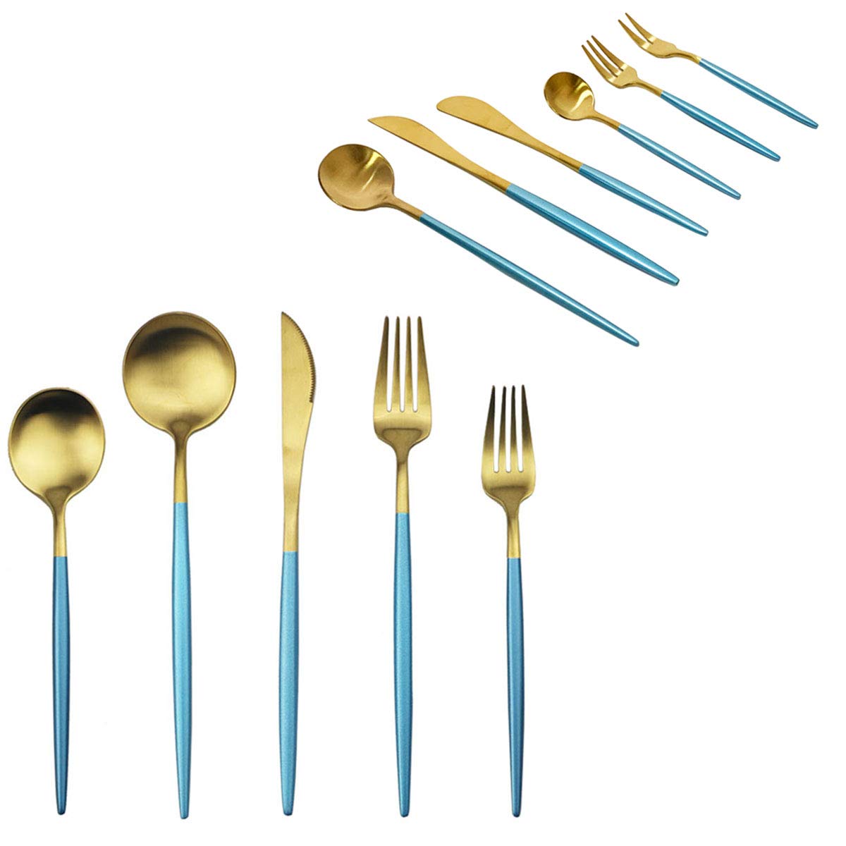 BRIIEC Long Handle Spoon, Ice Tea Spoon, 18/10 Stainless Steel Iced Teaspoon for Mixing, Cocktail Stirring, Tea, Coffee, Milkshake, Cold Drink, Set of 6. (Blue gold)