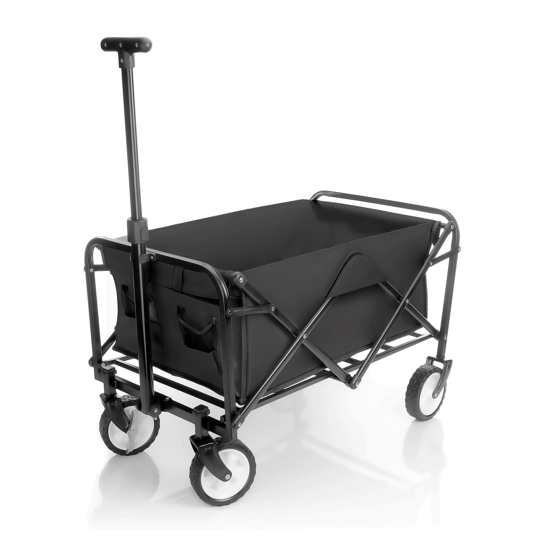 BigDean kompakter Bollerwagen faltbar schwarz bis 80kg belastbar – Kleiner Bollerwagen platzsparend zusammenklappbar für Ausflüge, Camping & Einkäufe
