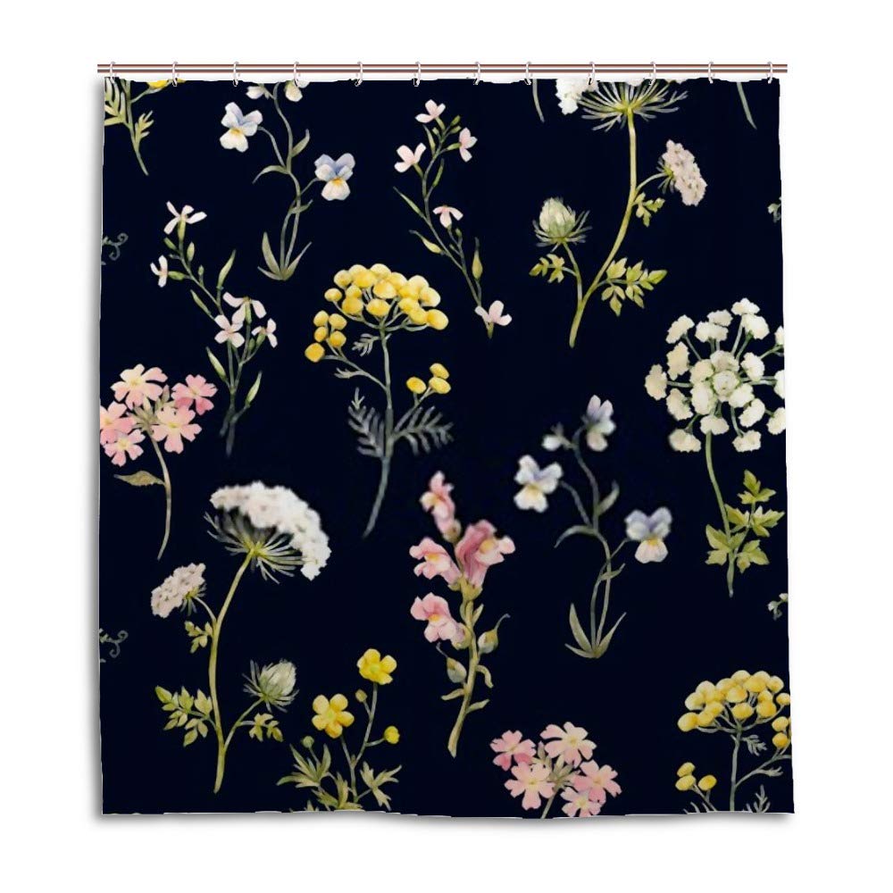 Rideau de douche floral aquarelle 168x183 cm avec crochets