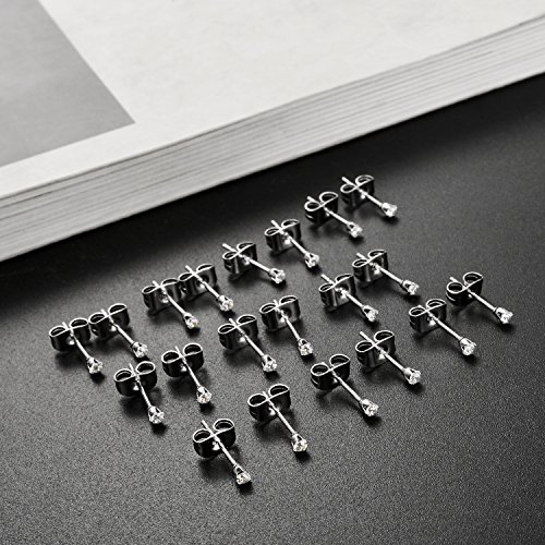 Tornito 10-20 Pairs 20G 2mm Tiny Stud Earrings 316L Stainless Steel Small CZ Ball Earring Set For Men Women4