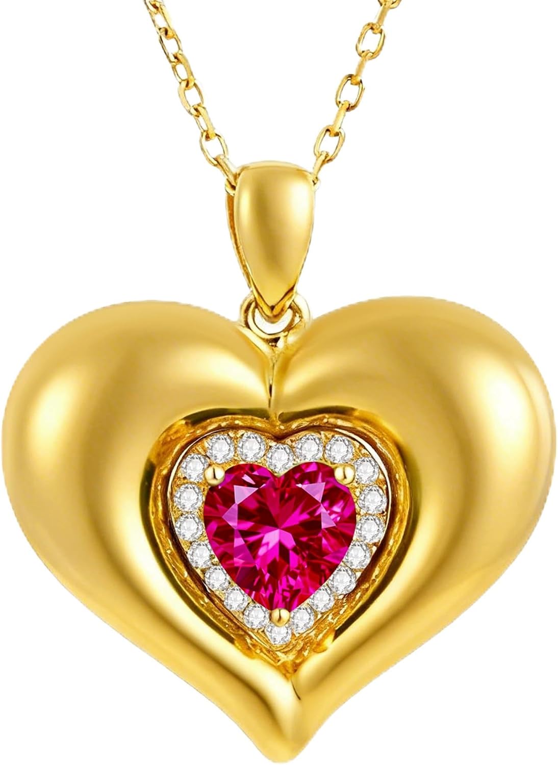 Kstyle 18K Gold Plated Bubble Heart Pendant Necklace for Women - Lab-Grown Birthstone for Birthday Gift, Non Tarnish Anniversary Jewelry for Wife, Girlfriend, 18"+2"