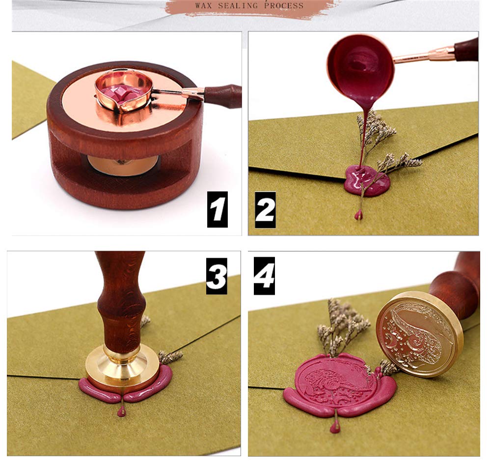 600 Stück achteckige Siegel wachs perlen Wachs Siegel Stempel Kit mit 1 Siegelstempel 24 Farbe-Siegelwachs 4 Teelichter 1 Wachs-Löffel für Umschlägen Briefe Hochzeitseinladungen Karten Geschenkbox