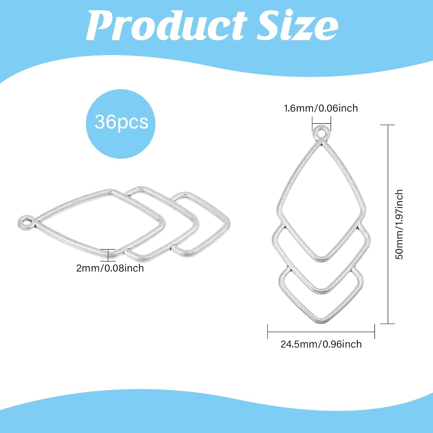 CHGCRAFT 36 Pcs Silver Tone Open Back Blank Metal Bezels Alloy Hollow Pendants Open Frame Pendant Charms for Resin Jewellery Making DIY Earring Pendant Keychain Necklace Kit, Antique Silver - Image 2