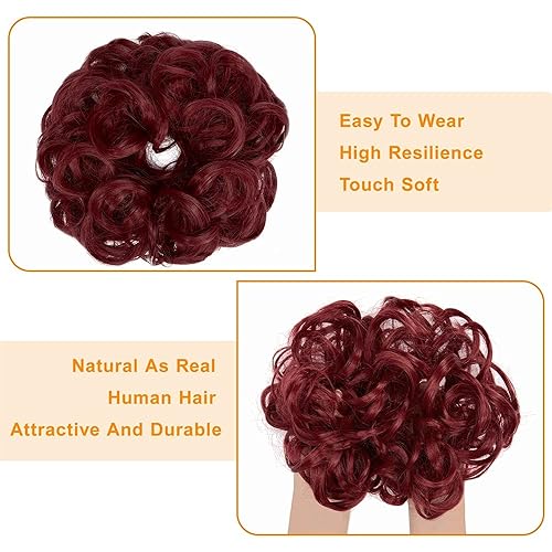 Miniatura 3 de Extensiones de moño de cabello sintético en forma de dona desordenada, extensiones de cabello para mujer, 2 unidades