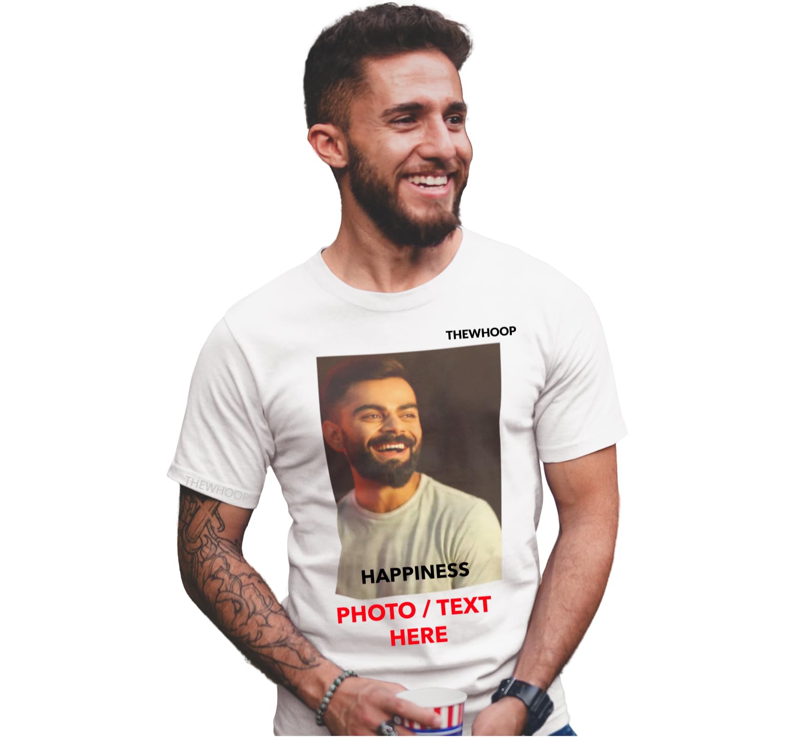 THEWHOOPPersonalized Custom Print Round Neck White Polyester Kids and Adults T-Shirts for Boys, Girls, Men, Women