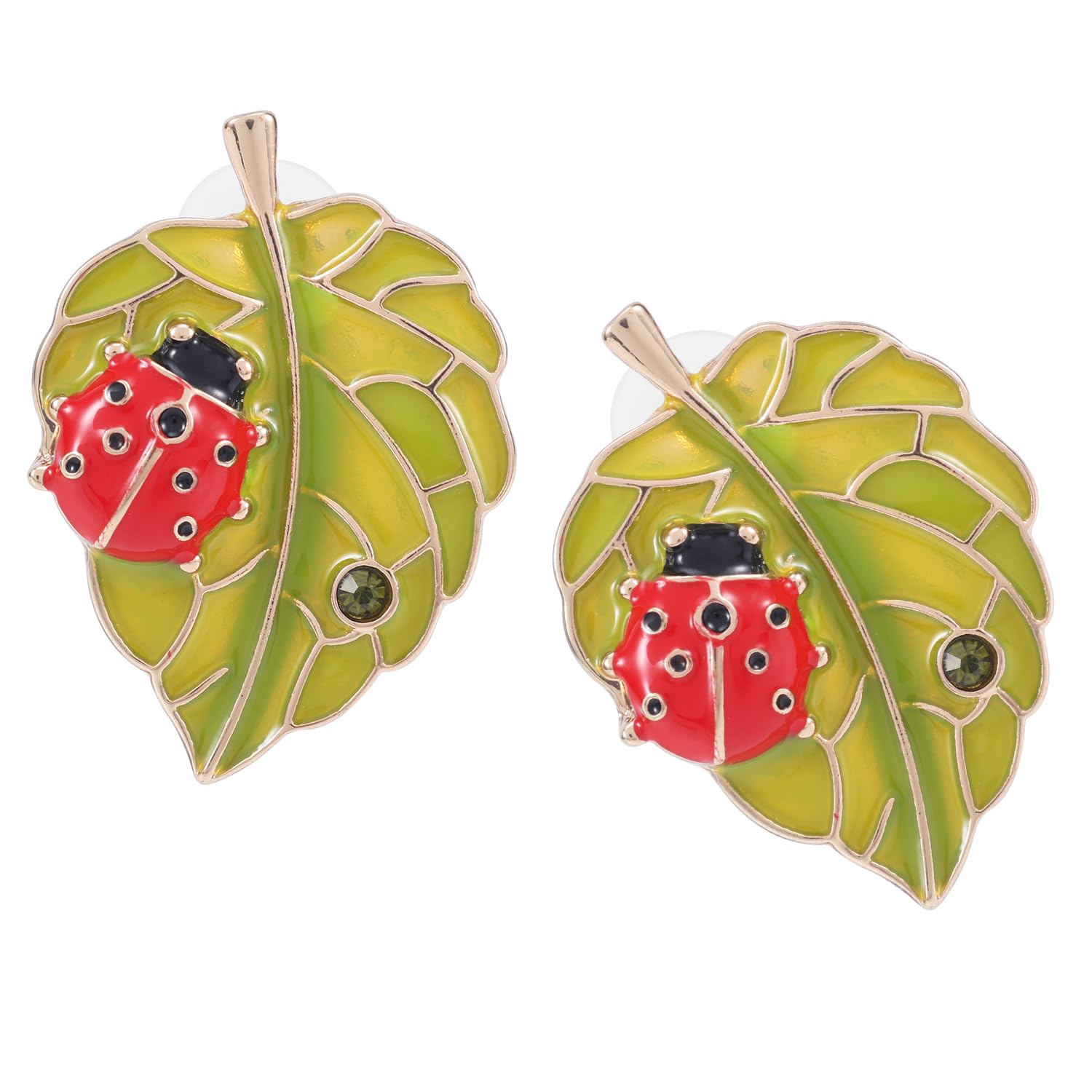 Green Leaf Ladybird Earrings, Delicate Black Spot Red Ladybug Animal Earring Stylish Studs Jewelry Gifts for Women